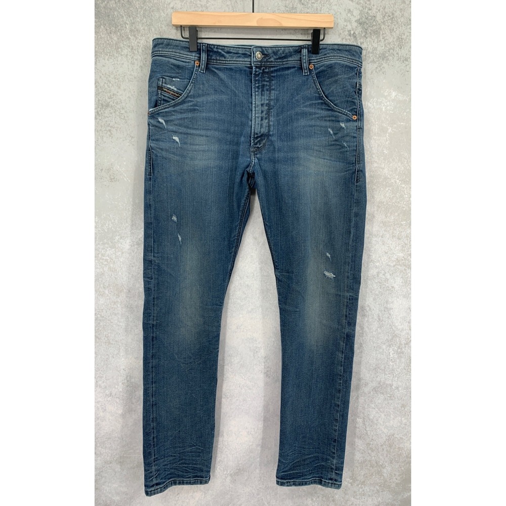 Diesel Jeans Mens 36 Blue Krooley-T Distressed Slim Straight Stretch Fade Denim